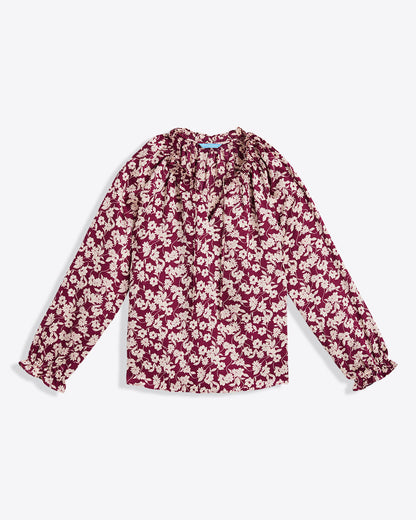 Draper James Purple Multi Long Sleeve Top in Hammered Satin