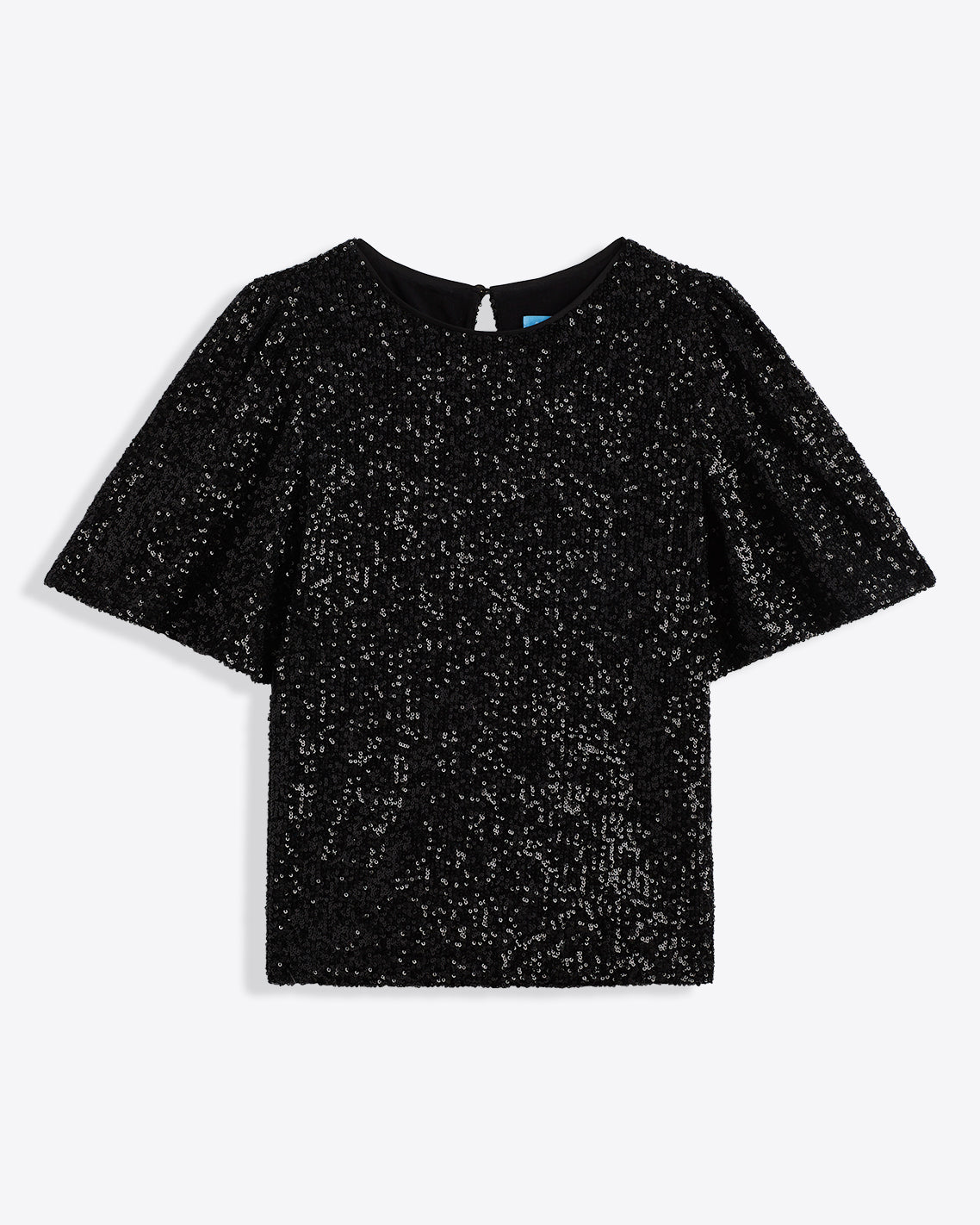 Draper James Belle Meade Black Flutter Sleeve Top in Sequins