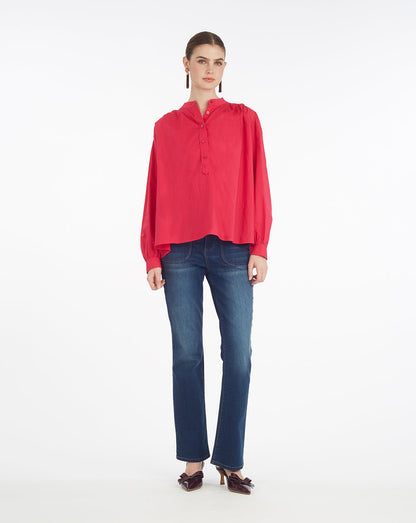 Draper James Love Potion Pleated Button Down in Cotton Dobby in Love Potion