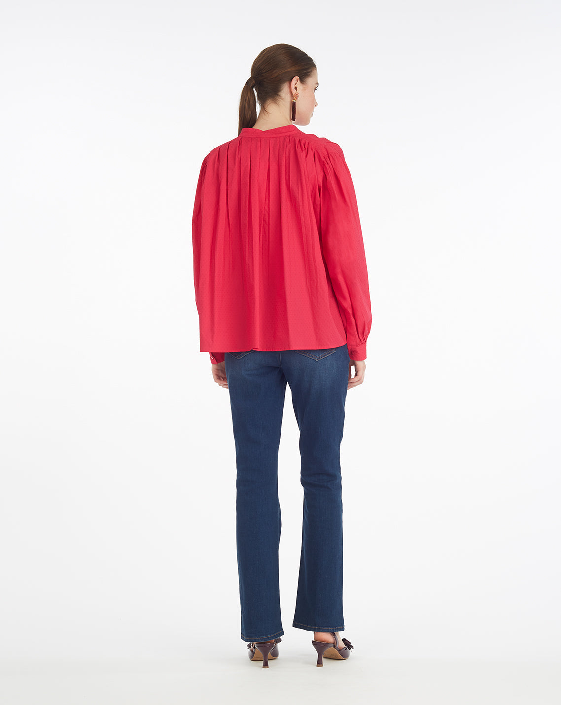 Draper James Love Potion Pleated Button Down in Cotton Dobby in Love Potion
