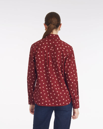 Draper James Burgundy Buds Long-Sleeve Button Down in Burgundy Buds