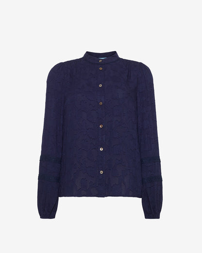 Draper James Nassau Navy Long-Sleeve Button Down Top