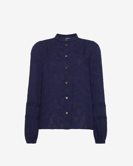 Draper James Nassau Navy Long-Sleeve Button Down Top