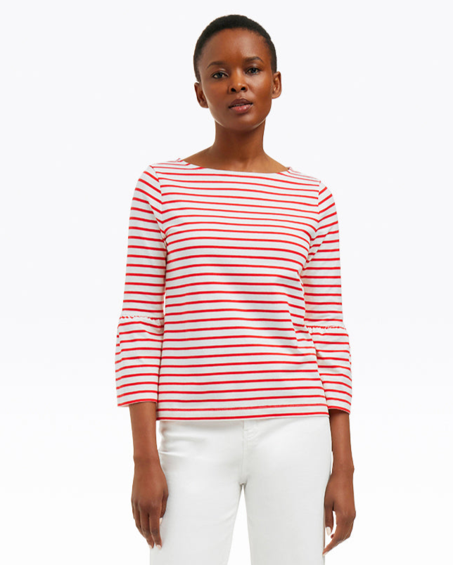 Draper James Red Mariner Stripe Corey Bell Sleeve Top in Red Mariner Stripe