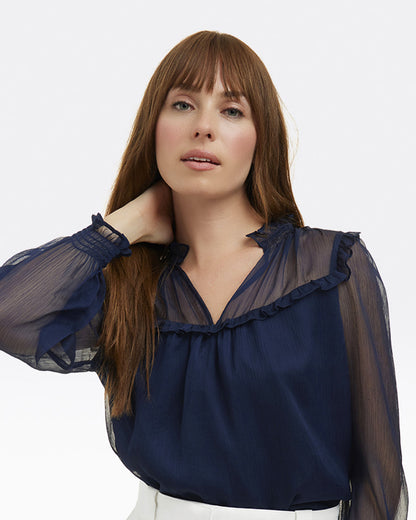 Draper James Nassau Navy Gretchen Long-Sleeve Top