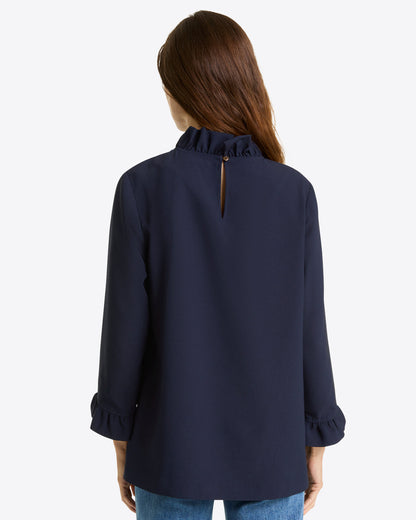 Draper James Nassau Navy Ingrid Top in Matte Satin