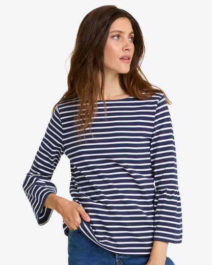 Draper James Nassau Navy Corey Bell Sleeve Top in Navy Mariner Stripe