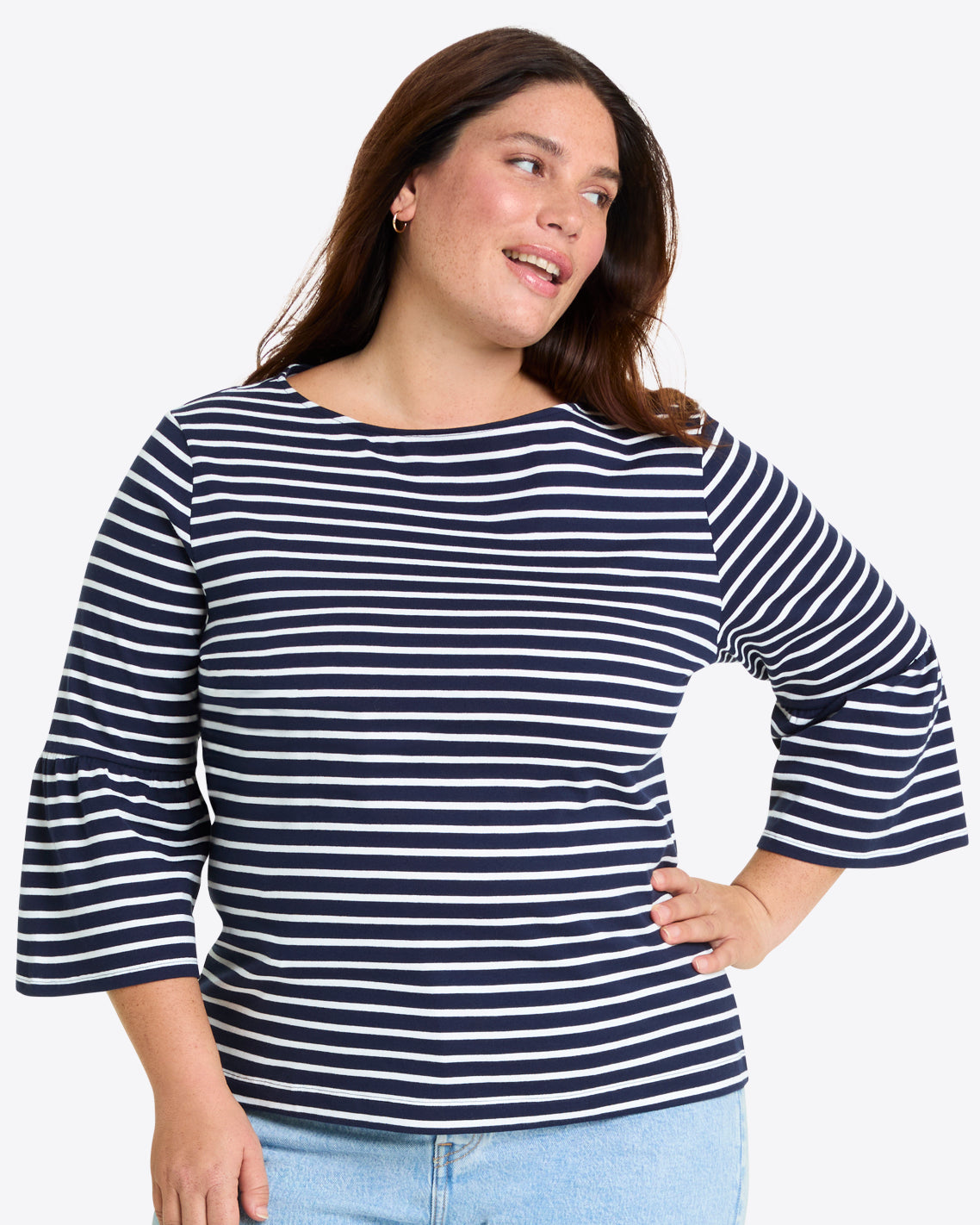 Draper James Nassau Navy Corey Bell Sleeve Top in Navy Mariner Stripe