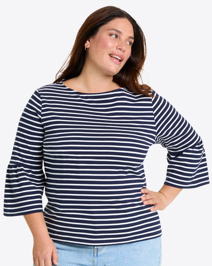Draper James Nassau Navy Corey Bell Sleeve Top in Navy Mariner Stripe