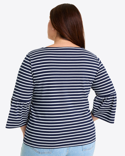 Draper James Nassau Navy Corey Bell Sleeve Top in Navy Mariner Stripe
