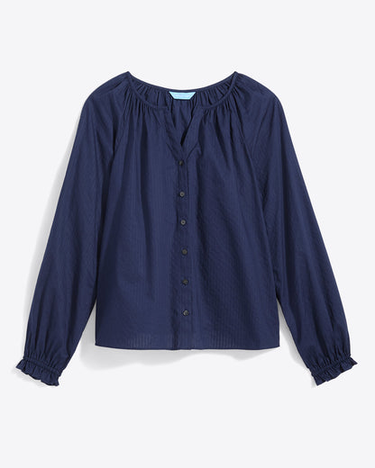 Draper James Nassau Navy Alexandra Top in Navy Dobby Stripe