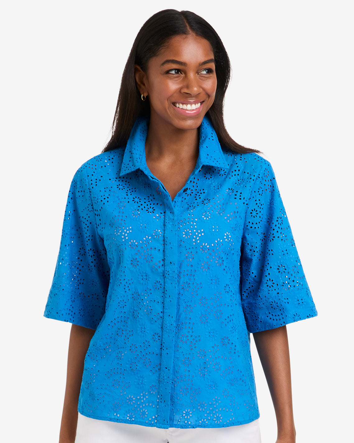 Draper James French Blue Eyelet Evelyn Top in Eyelet