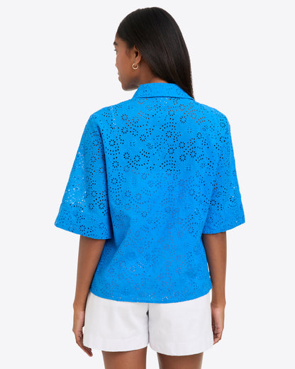 Draper James French Blue Eyelet Evelyn Top in Eyelet