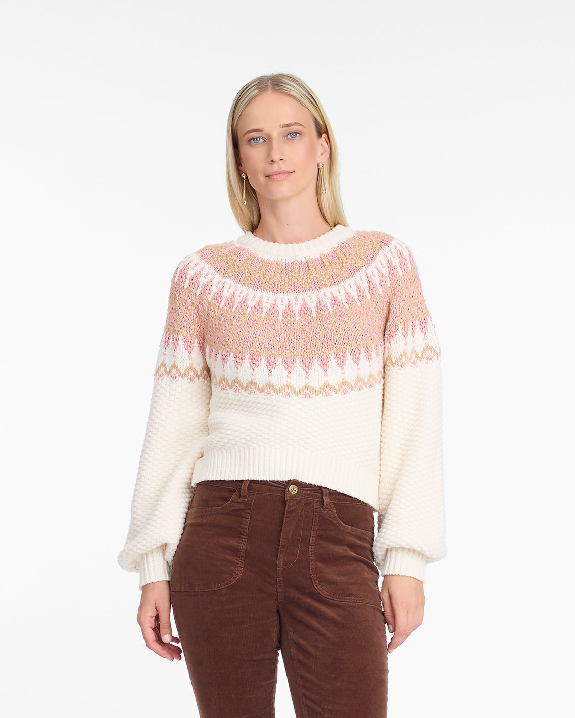 Draper James Magnolia White Multi Fairisle Sweater in Magnolia White Multi