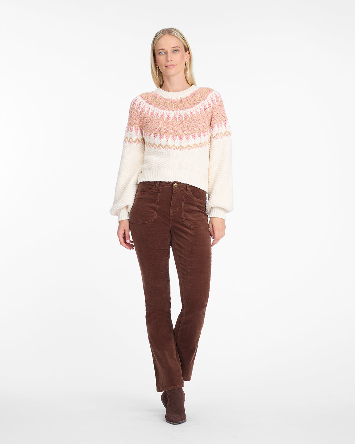 Draper James Magnolia White Multi Fairisle Sweater in Magnolia White Multi