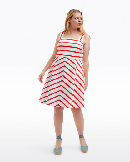 Draper James Wentworth Stripe Zoe Love Circle Dress in Red Wentworth Stripe