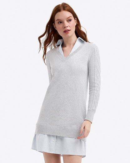 Draper James Grey Collared Combo Sweaterdress