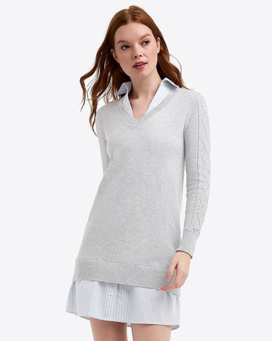Draper James Grey Collared Combo Sweaterdress