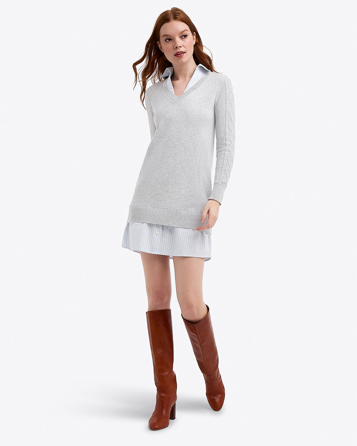 Draper James Grey Collared Combo Sweaterdress
