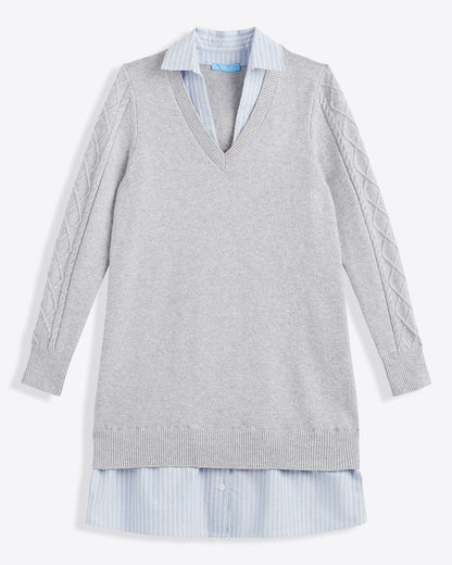 Draper James Grey Collared Combo Sweaterdress