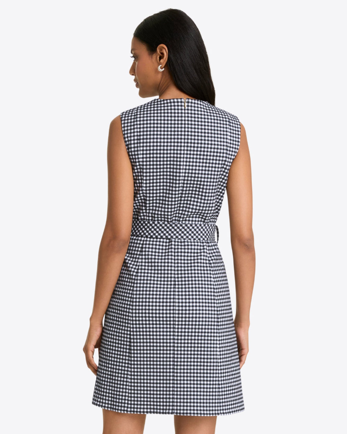 Draper James Black Gingham Sadie Belted Shift Dress in Textured Gingham