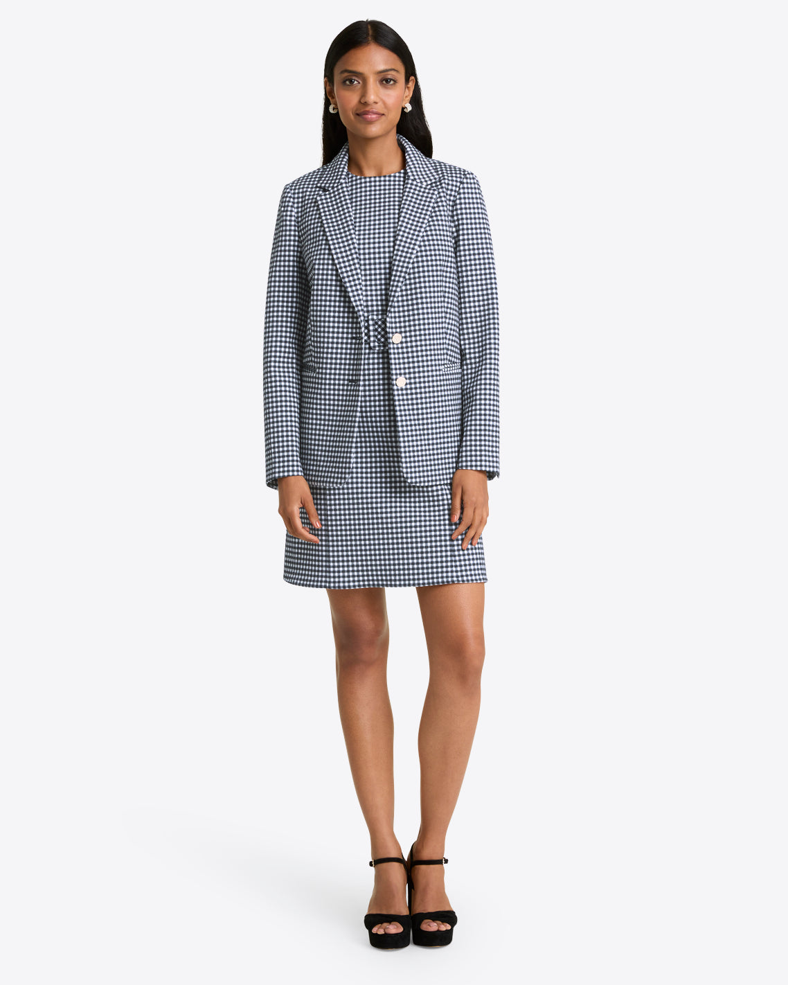 Draper James Black Gingham Sadie Belted Shift Dress in Textured Gingham