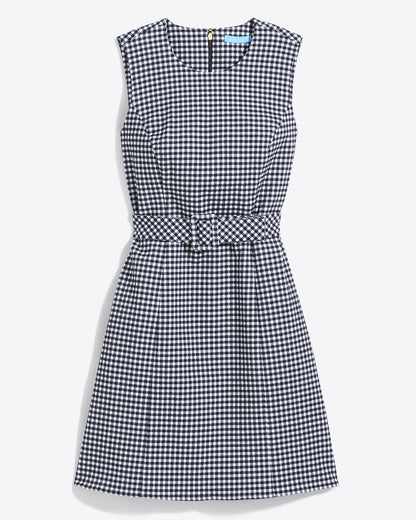 Draper James Black Gingham Sadie Belted Shift Dress in Textured Gingham