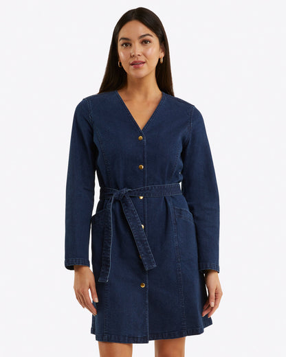 Draper James Dark Wash Colbie Snap Front Dress in Denim