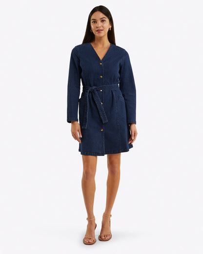 Draper James Dark Wash Colbie Snap Front Dress in Denim
