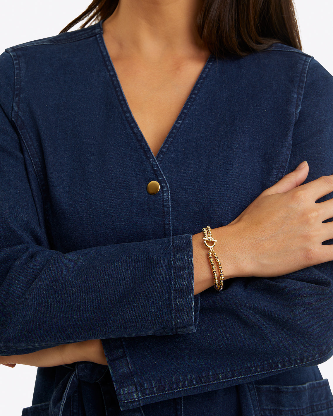 Draper James Dark Wash Colbie Snap Front Dress in Denim
