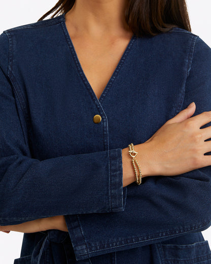 Draper James Dark Wash Colbie Snap Front Dress in Denim