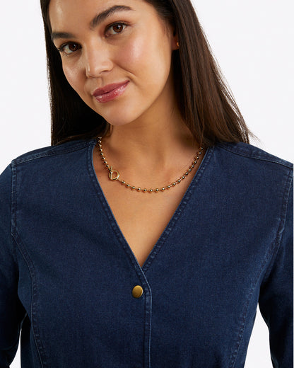 Draper James Dark Wash Colbie Snap Front Dress in Denim
