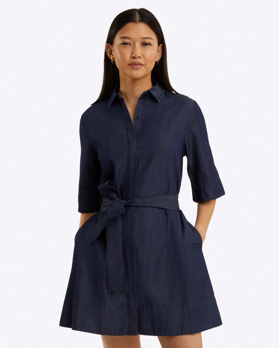 Draper James Dark Wash Chambray Riley Mini Shirtdress in Chambray