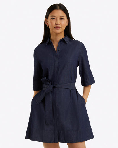 Draper James Dark Wash Chambray Riley Mini Shirtdress in Chambray