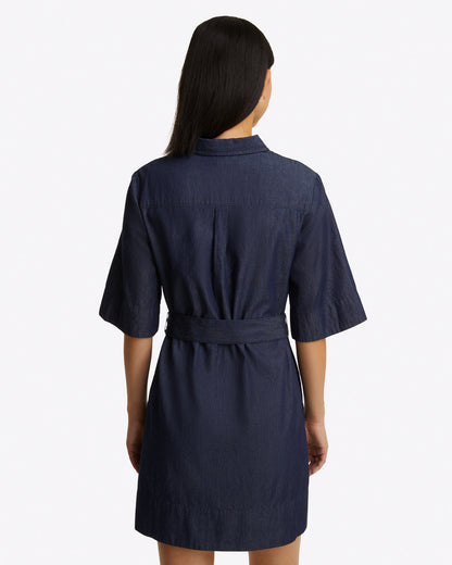 Draper James Dark Wash Chambray Riley Mini Shirtdress in Chambray