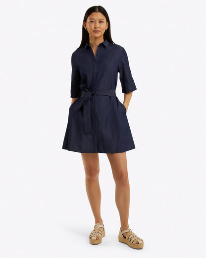Draper James Dark Wash Chambray Riley Mini Shirtdress in Chambray