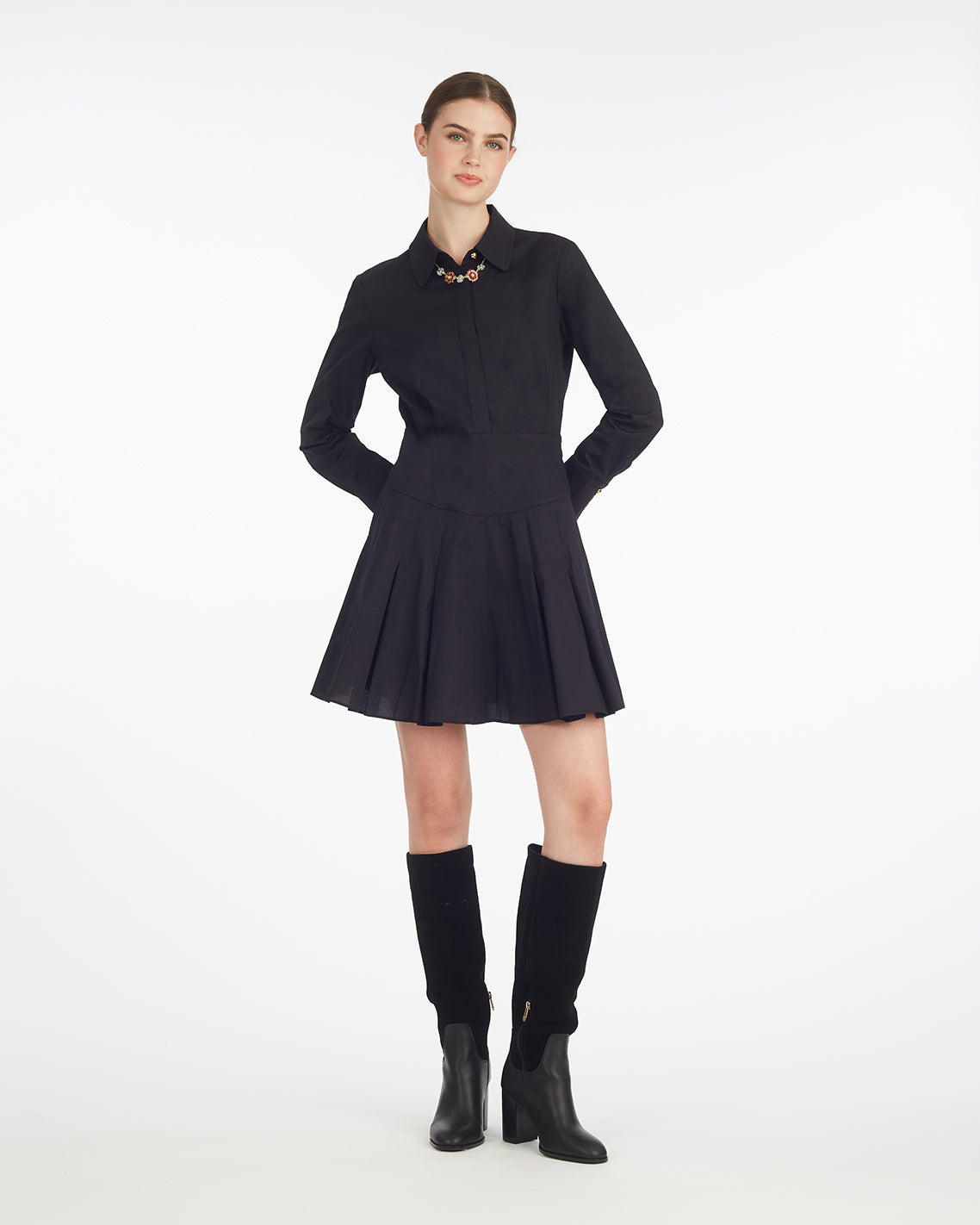 Draper James Belle Meade Black Mia Mini Dress in Stretch Cotton Poplin