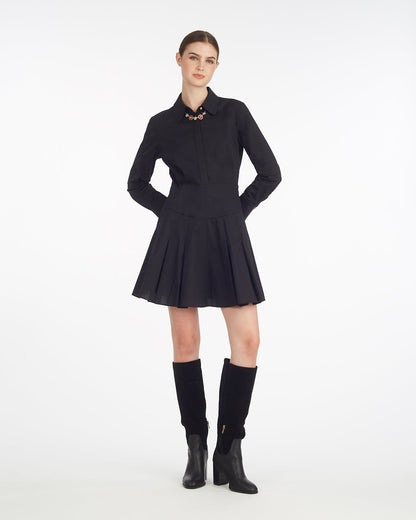 Draper James Belle Meade Black Mia Mini Dress in Stretch Cotton Poplin