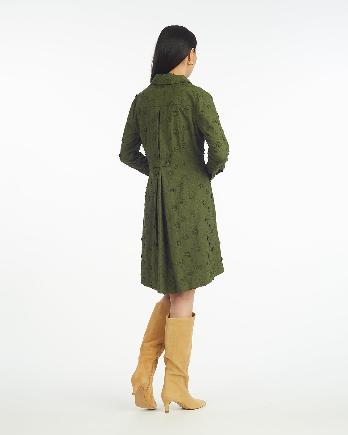 Draper James Olive Embroidered Floral Layla Shirtdress in Olive Embroidered Floral
