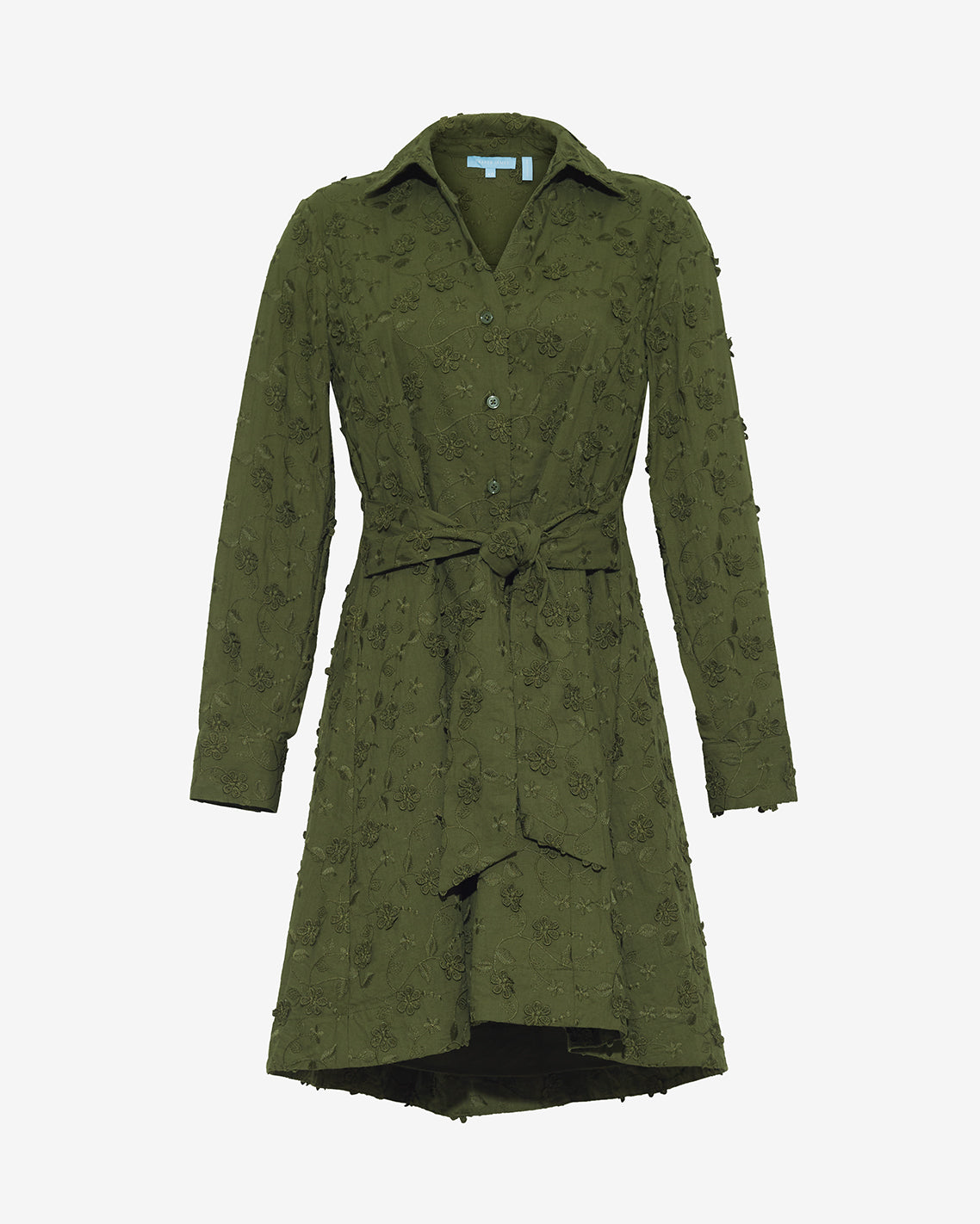Draper James Olive Embroidered Floral Layla Shirtdress in Olive Embroidered Floral