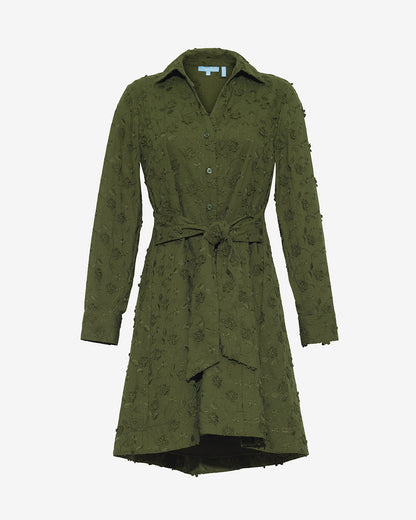 Draper James Olive Embroidered Floral Layla Shirtdress in Olive Embroidered Floral