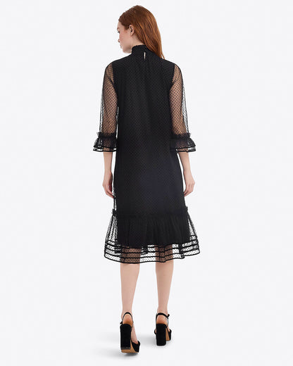 Draper James Belle Meade Black Long Sleeve Shift Dress in Tulle
