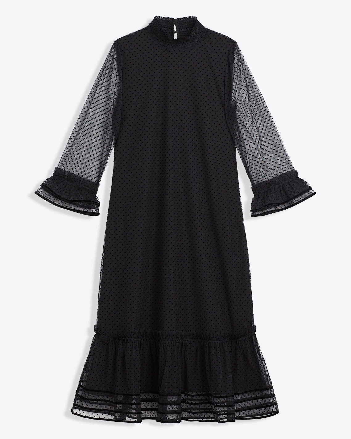 Draper James Belle Meade Black Long Sleeve Shift Dress in Tulle
