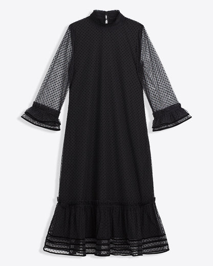 Draper James Belle Meade Black Long Sleeve Shift Dress in Tulle
