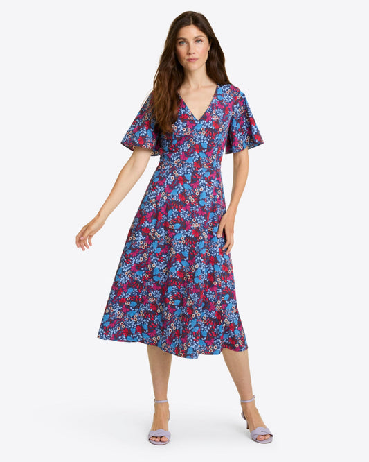 Draper James Coneflowers Vivienne Love Circle Midi Dress in Stretch Poplin