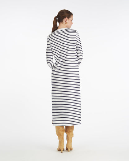 Draper James White Nautical Stripe Sheryl Long Sleeve Dress in Cotton