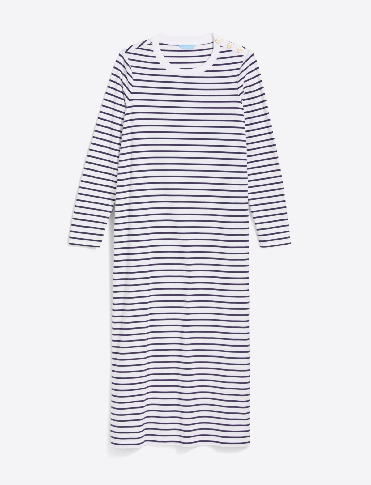 Draper James White Nautical Stripe Sheryl Long Sleeve Dress in Cotton