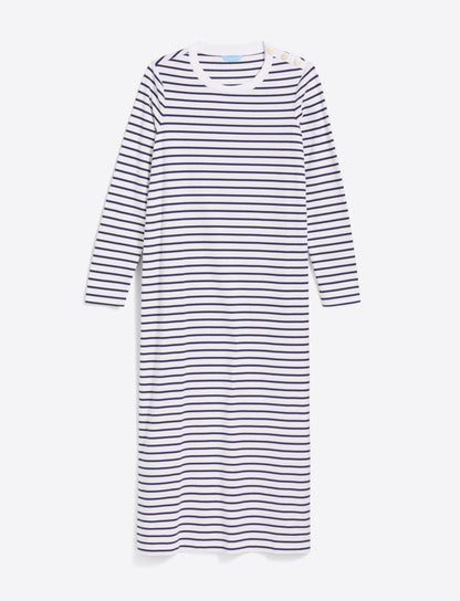 Draper James White Nautical Stripe Sheryl Long Sleeve Dress in Cotton
