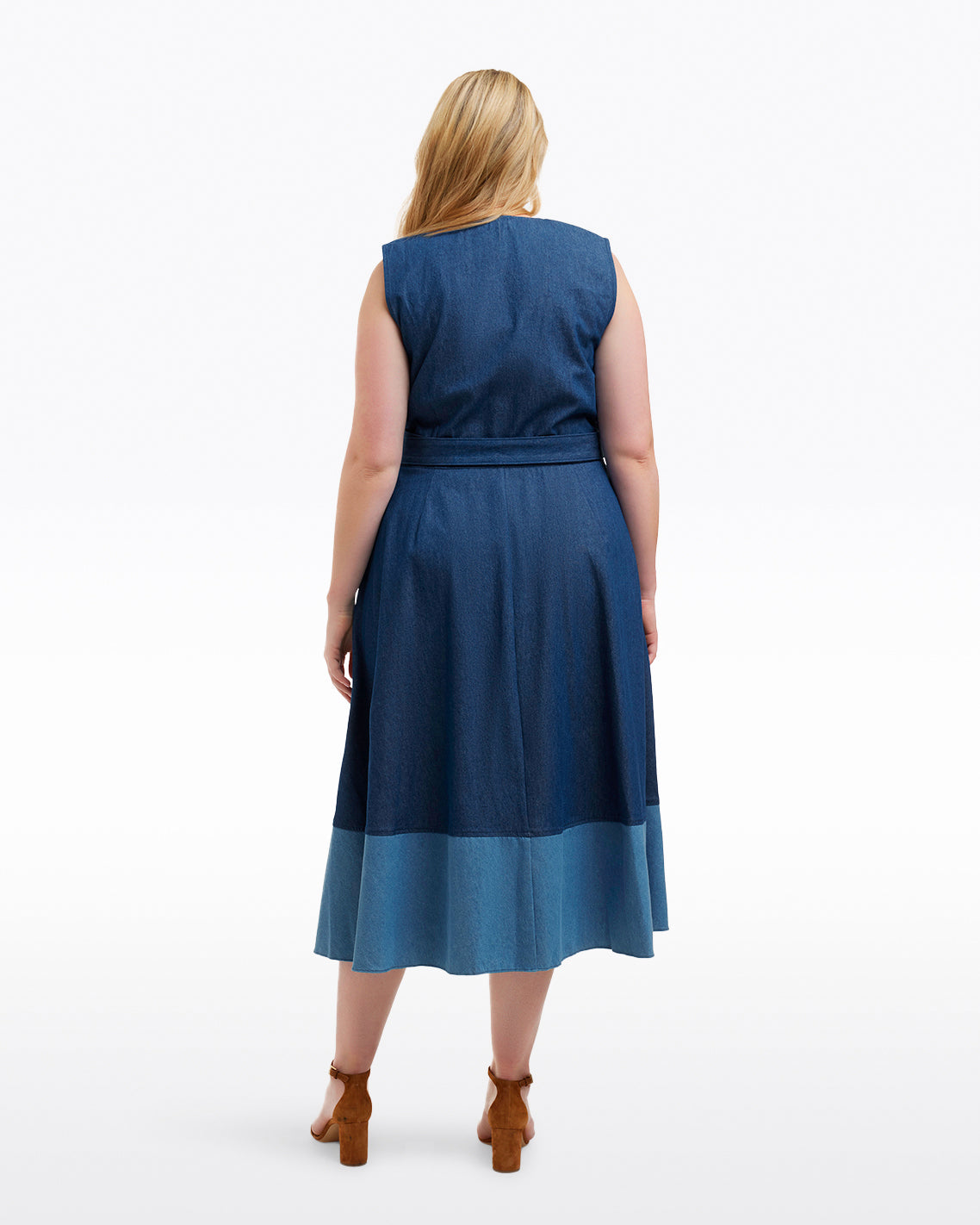Draper James Dark Wash Lorelai Two Tone Sleeveless Wrap Dress in Chambray