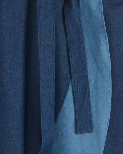 Draper James Dark Wash Lorelai Two Tone Sleeveless Wrap Dress in Chambray